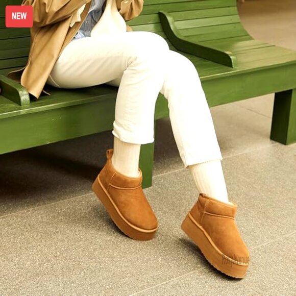 Platform Ankle Boots Suede Leather Memory Foam Winter Snow Boots - Picture 2 of 7